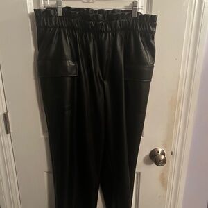 Black Leather Cargo Pants, Large